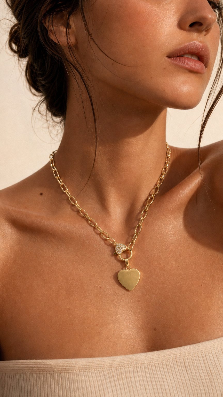 AI product shot of CELINE GOLD HEART NECKLACE