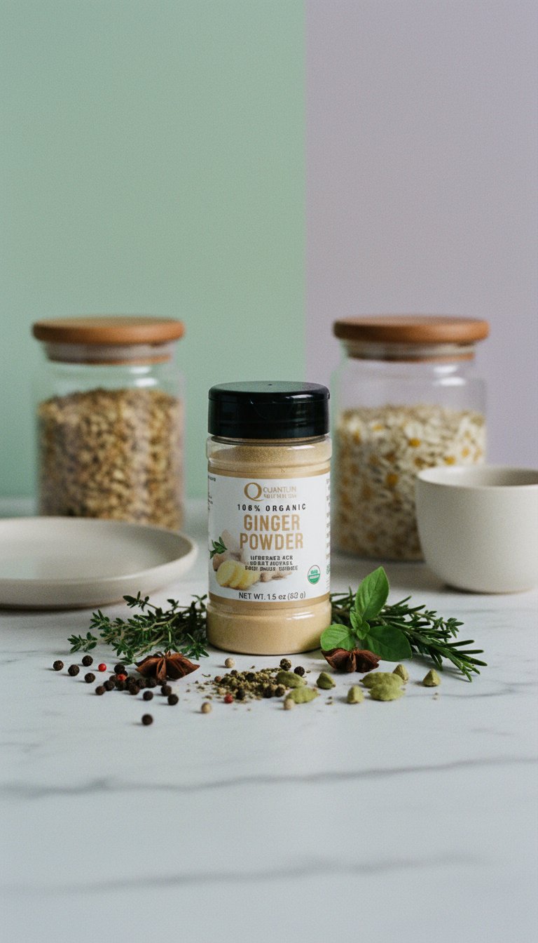 AI product shot of 100% Organic Ginger Spice Powder