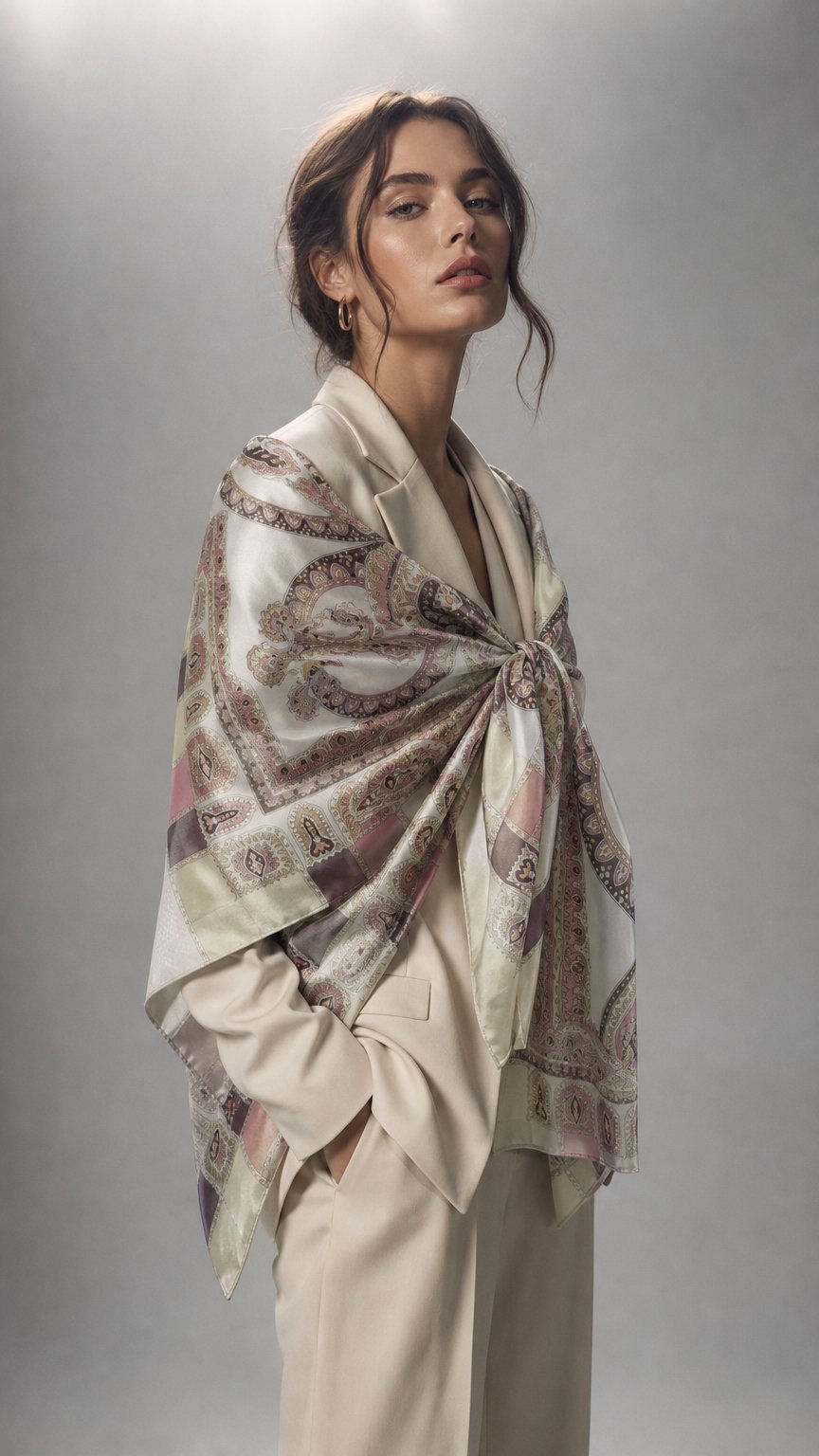 AI product shot of DANIER Silk Scarf - Belle Epoque Floral - 36" Square - 5440