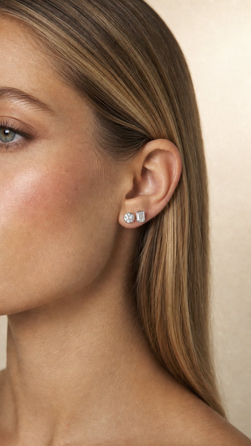 AI product shot of 2ct Emerald Bezel Stud Earrings