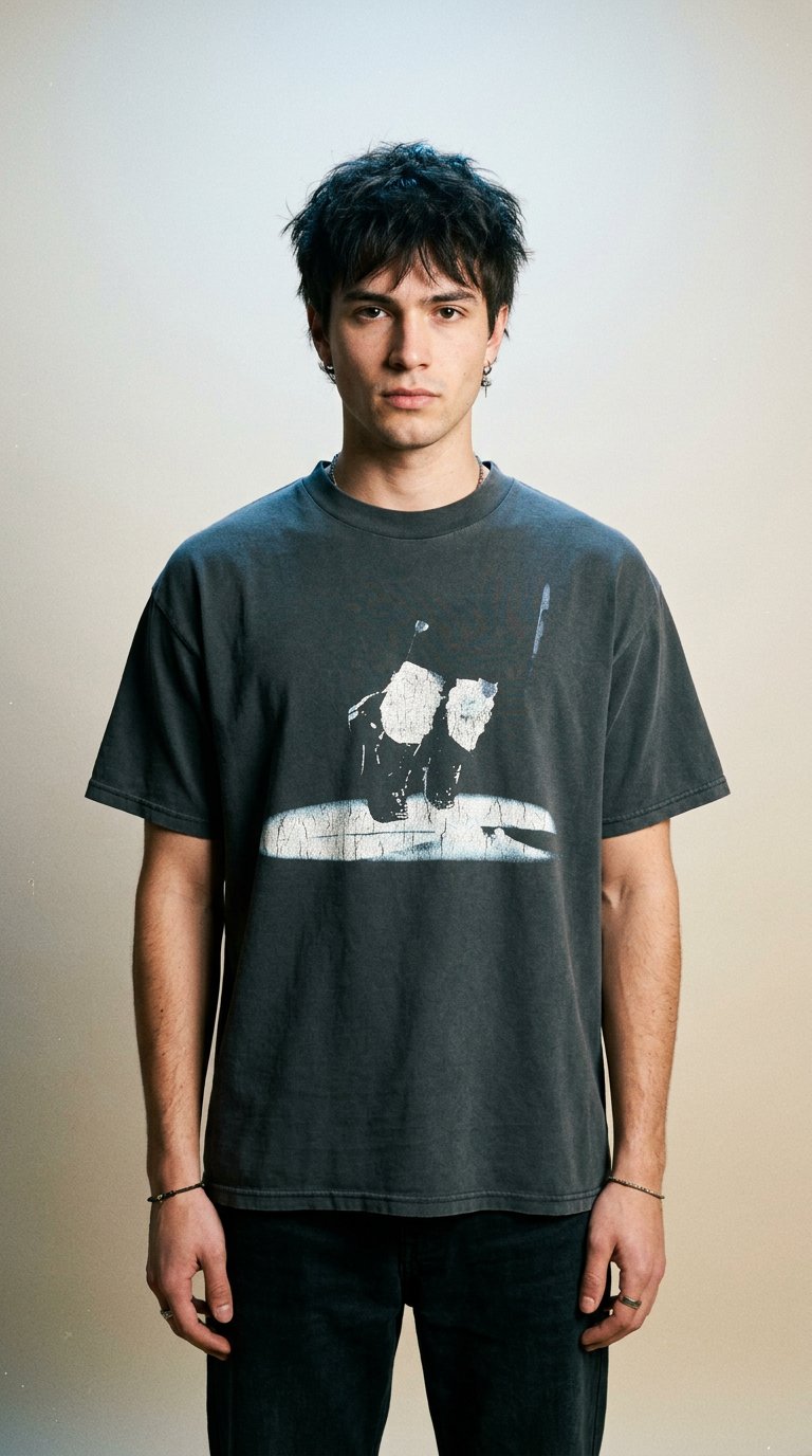 AI product shot of MICHAEL JACKSON '95 HISTORY WORLD TOUR HEAVYWEIGHT WASHED BLACK T-SHIRT