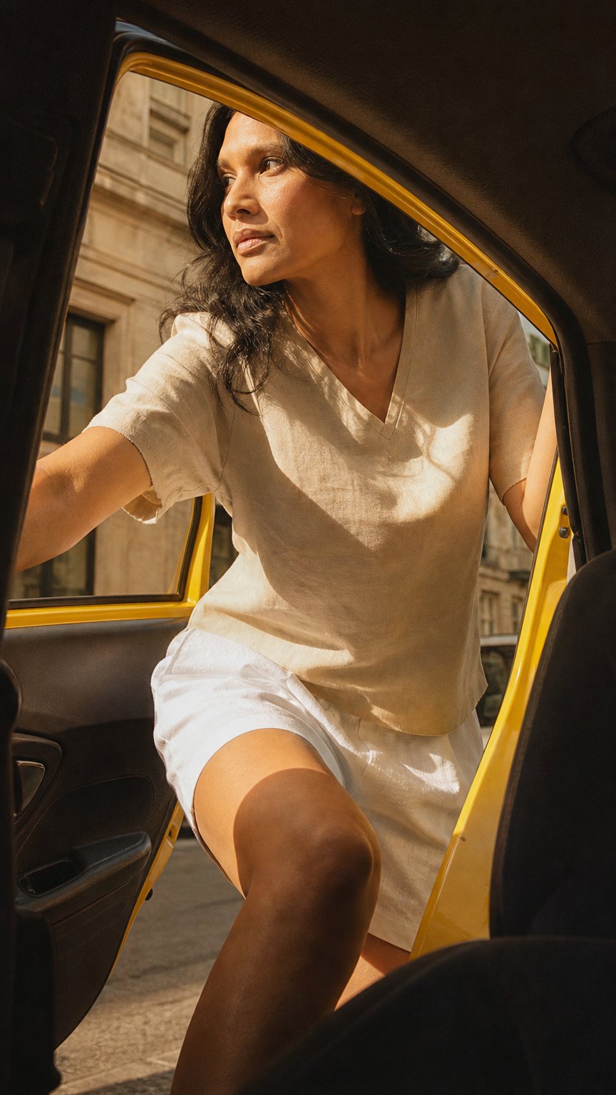 AI product shot of Sallie Linen Top | V-Neck Top