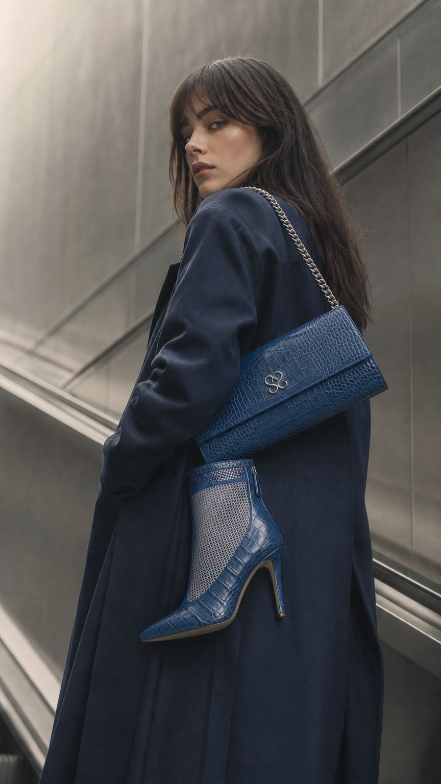 AI product shot of The Valentina Croc Set in Shadow Blue