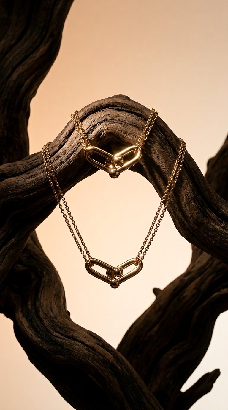 AI product shot of Tiffany HardWear Large Double Link Pendant in Yellow Gold
