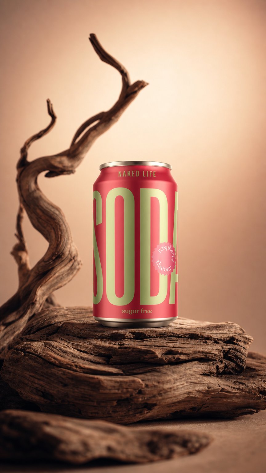 AI product shot of Sugar Free Raspberry Soda 12 x 330ml Cans Naked Life
