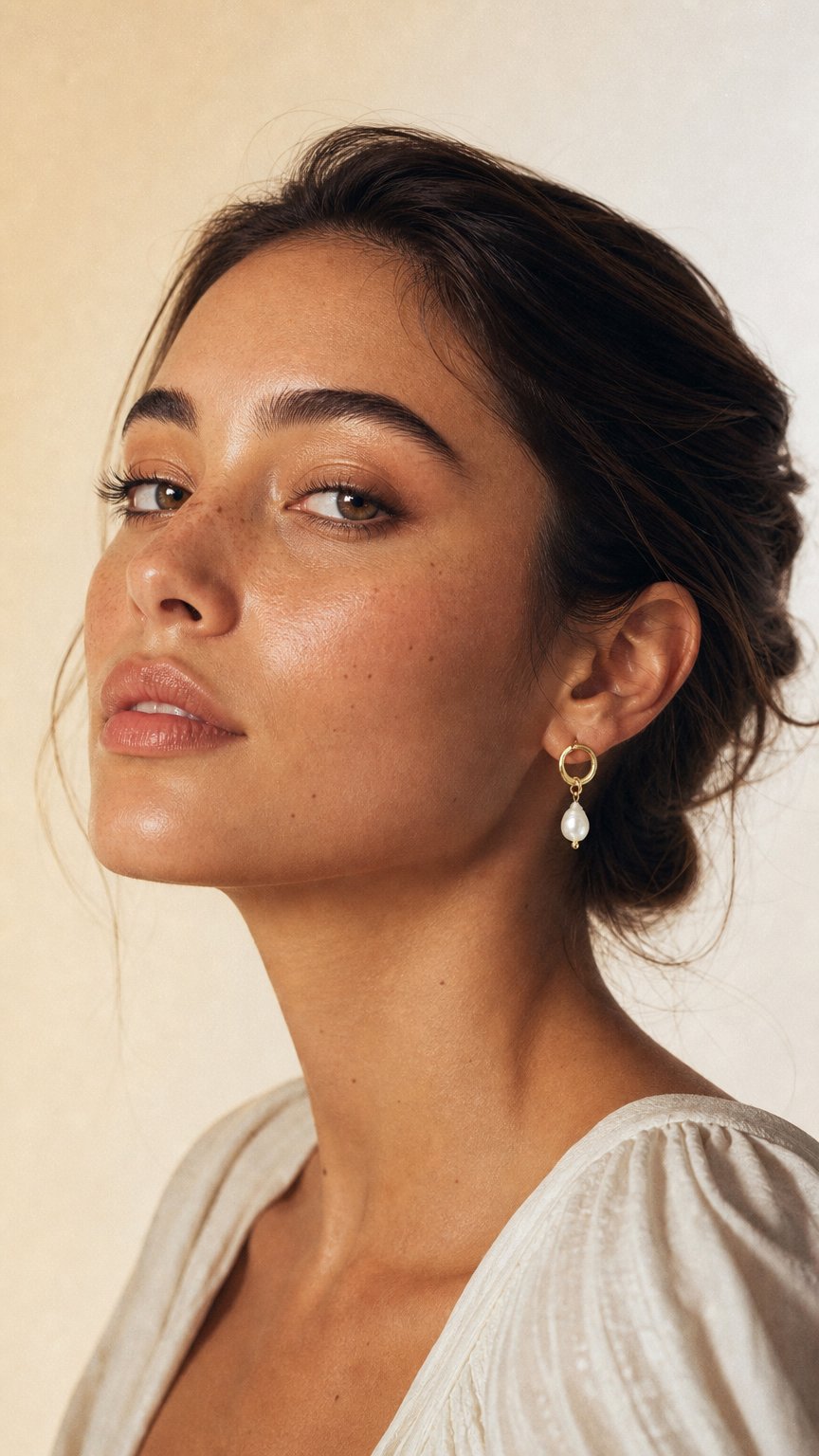 AI product shot of Teardrop Pearl Hoop Huggie Earrings