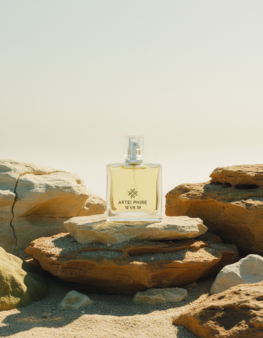 AI product shot of M'OUD Perfume – Bold Oud-Based Luxury Fragrance