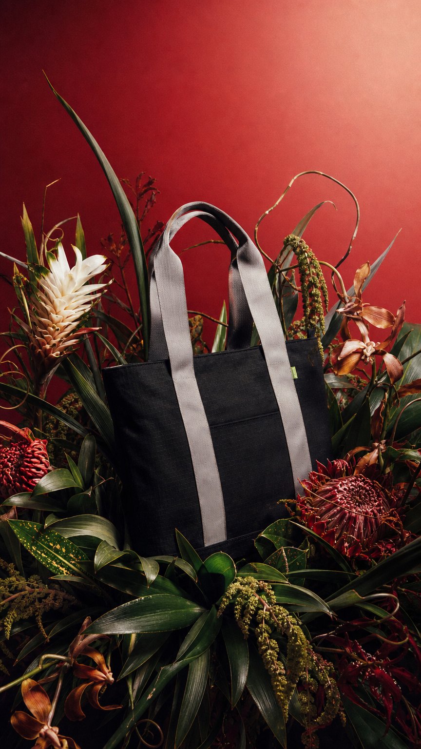 AI product shot of Tactical Tote In Og Black Canvas & Grey Seat Belts