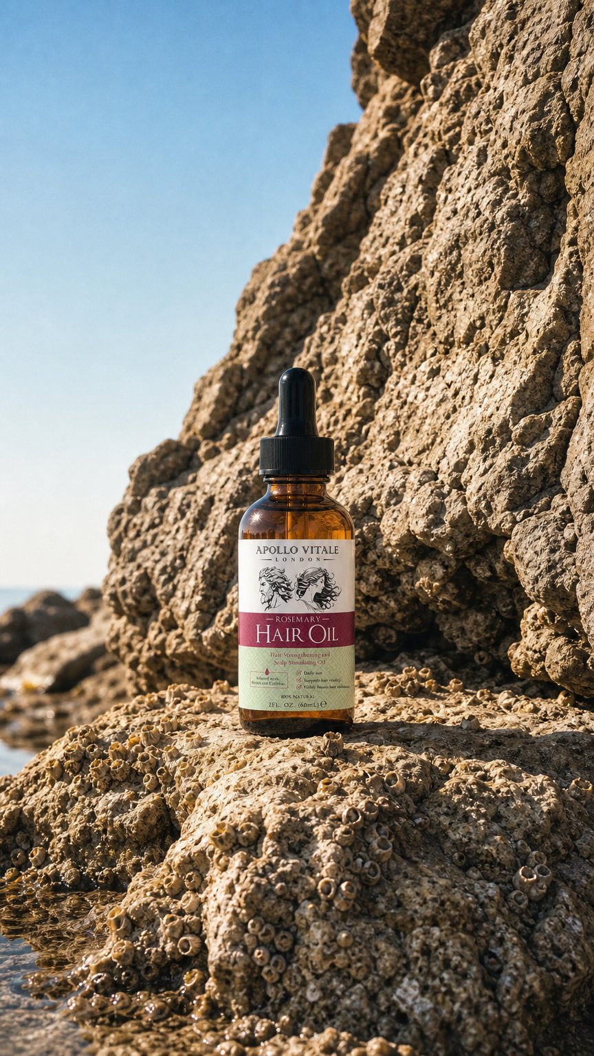 AI product shot of Apollo Vitale Rosemary Hair Oil