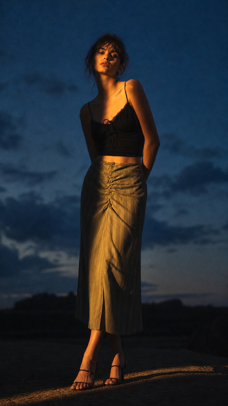 AI product shot of GATHERED FRONT SKIRT