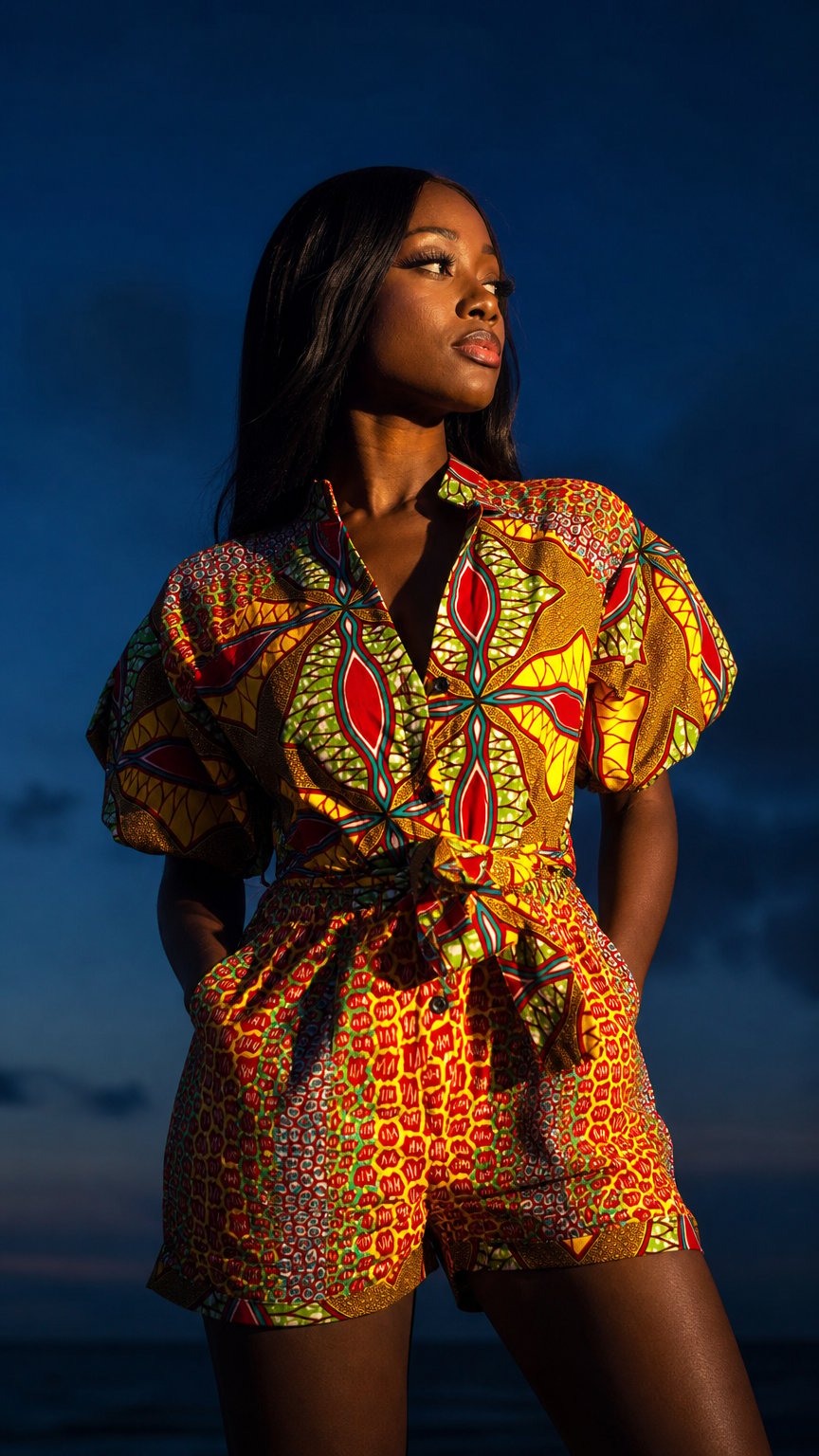 AI product shot of Ella Print Clash Playsuit