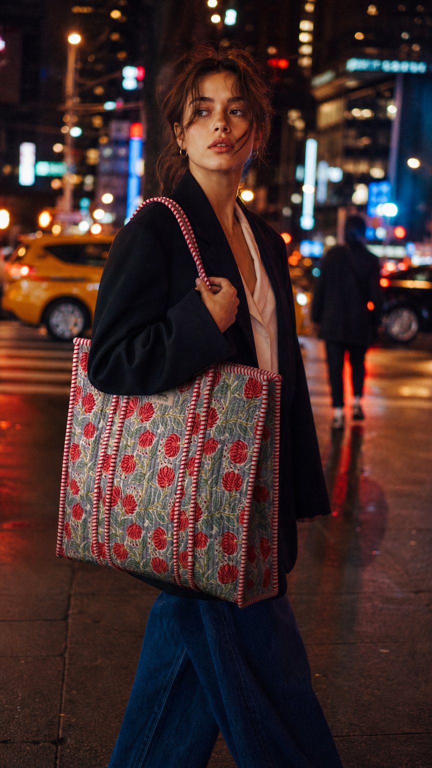 AI product shot of The Hawthorn Floral Quilted Tote