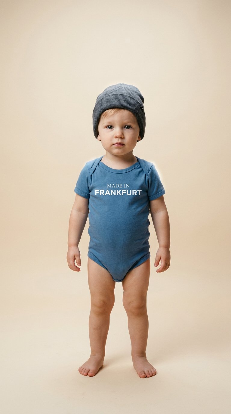 AI product shot of MADE IN - BABY BODYSUIT MIT WUNSCHTEXT
