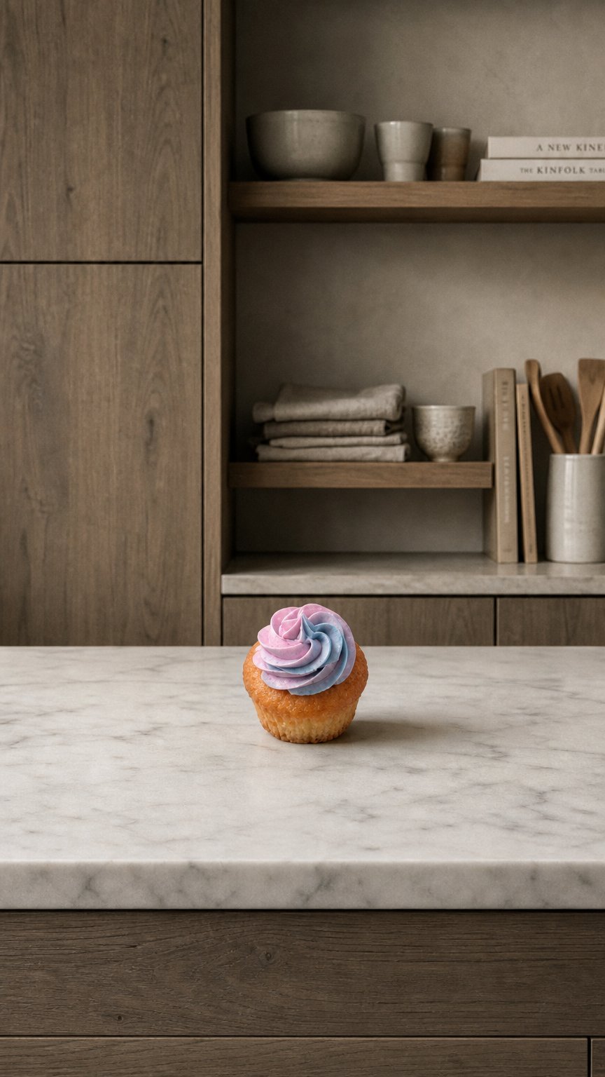 AI product shot of COFFRET GENDER REVEAL CUPCAKES