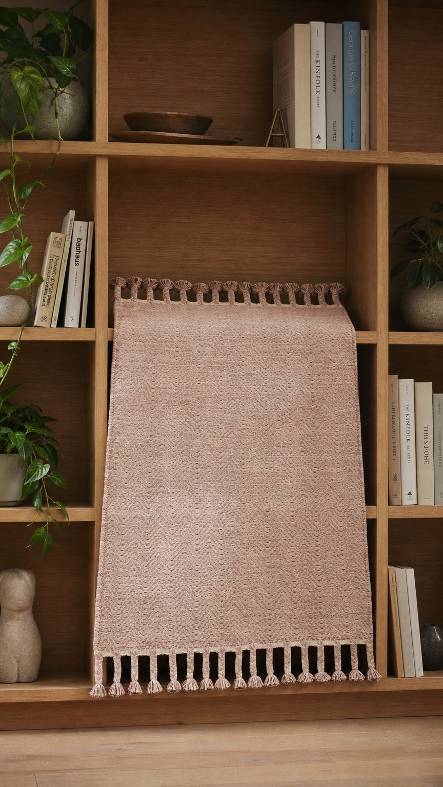AI product shot of Bawełniany dywan FRINGES różowy 70x140 cm