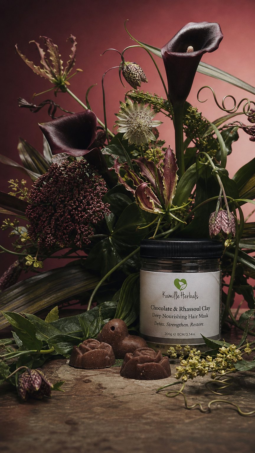 AI product shot of Chocolate & Rhassoul Clay Deep Nourishing Hair Mask