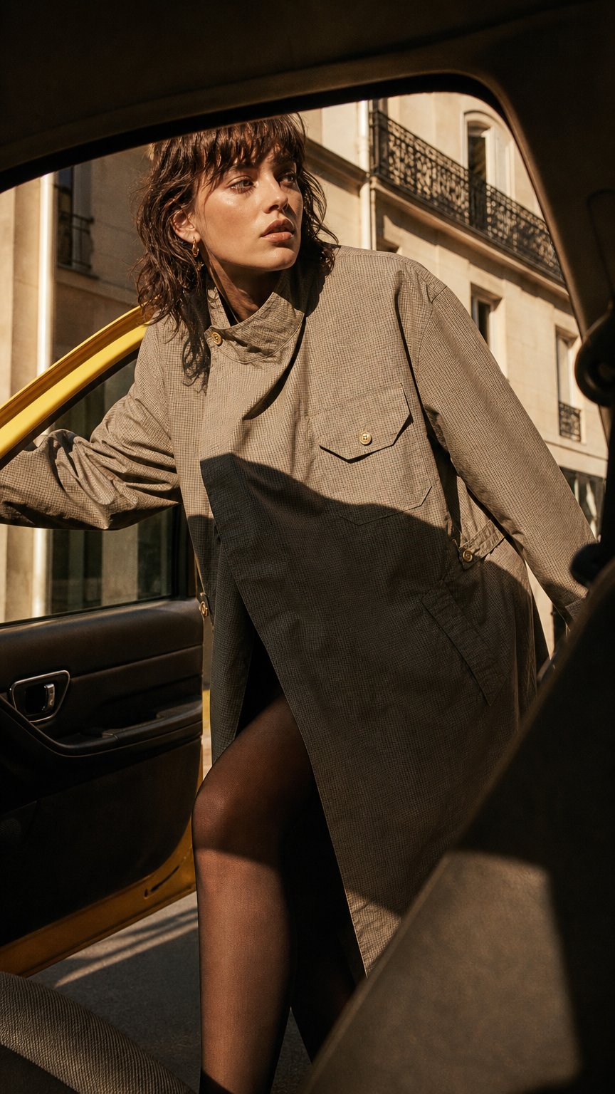 AI product shot of Engineered Garments MG COAT - KHAKI NYCO MINI TATTERSALL