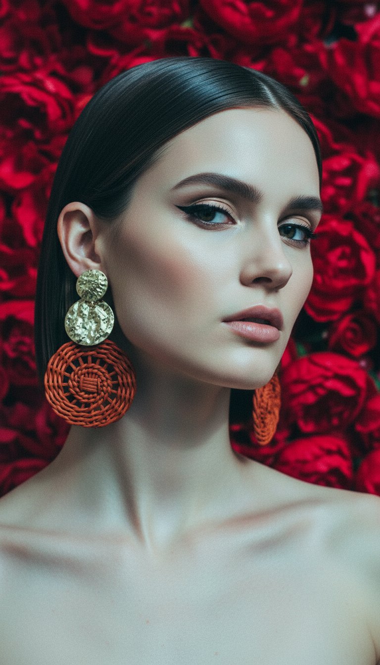 AI product shot of Sarai wicker earrings