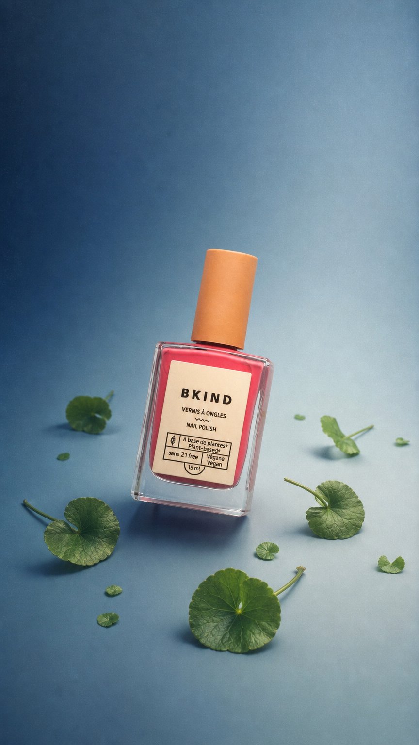AI product shot of BKIND - Vegan & 21-free Nail Polish - Coral Crush