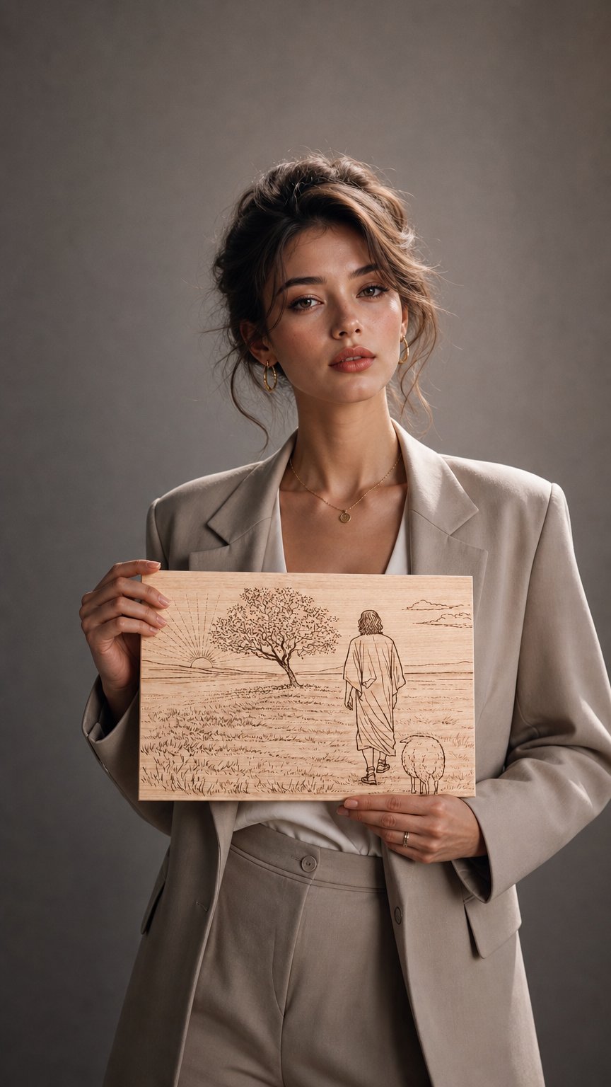 AI product shot of 12x8 Jesus and the Lamb - Basswood Art Board