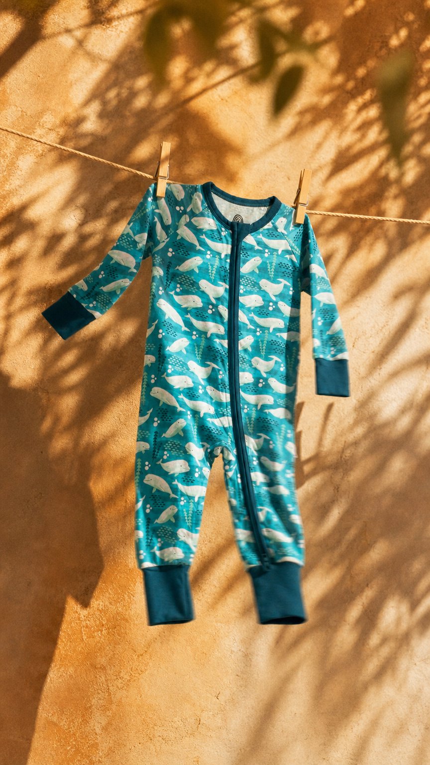 AI product shot of Beluga Whale Bamboo Convertible Footie Romper