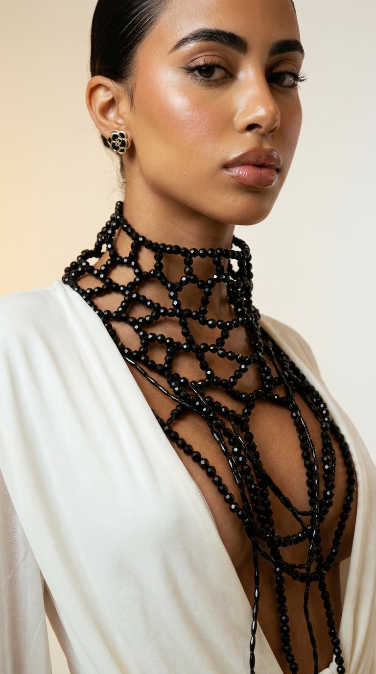 AI product shot of Dramatic Beaded Black Choker