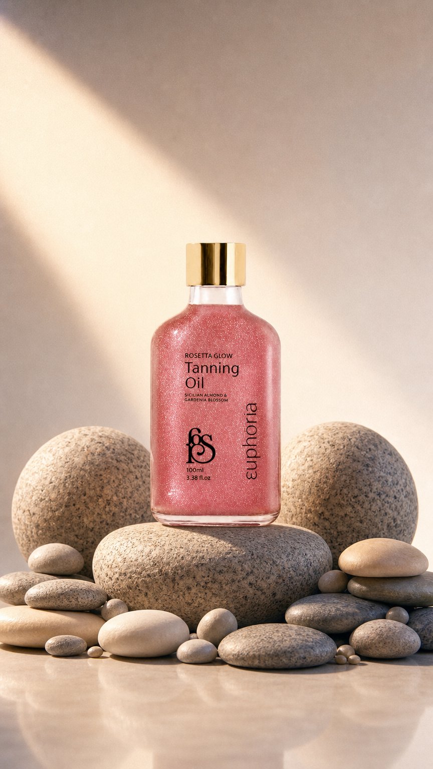 AI product shot of Rosetta Glow Tanning Oil