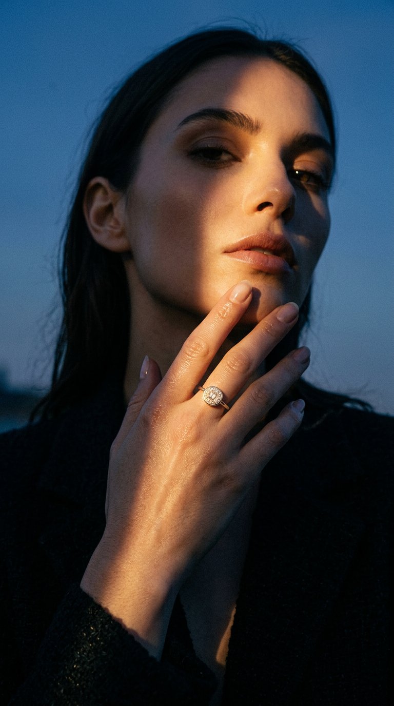 AI product shot of OneSixEight Round Shape Diamond Ring 18K White Gold