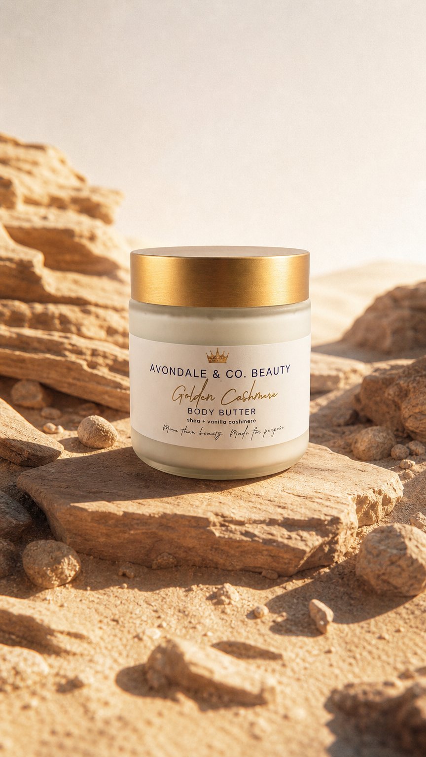 AI product shot of Golden Cashmere Body Butter