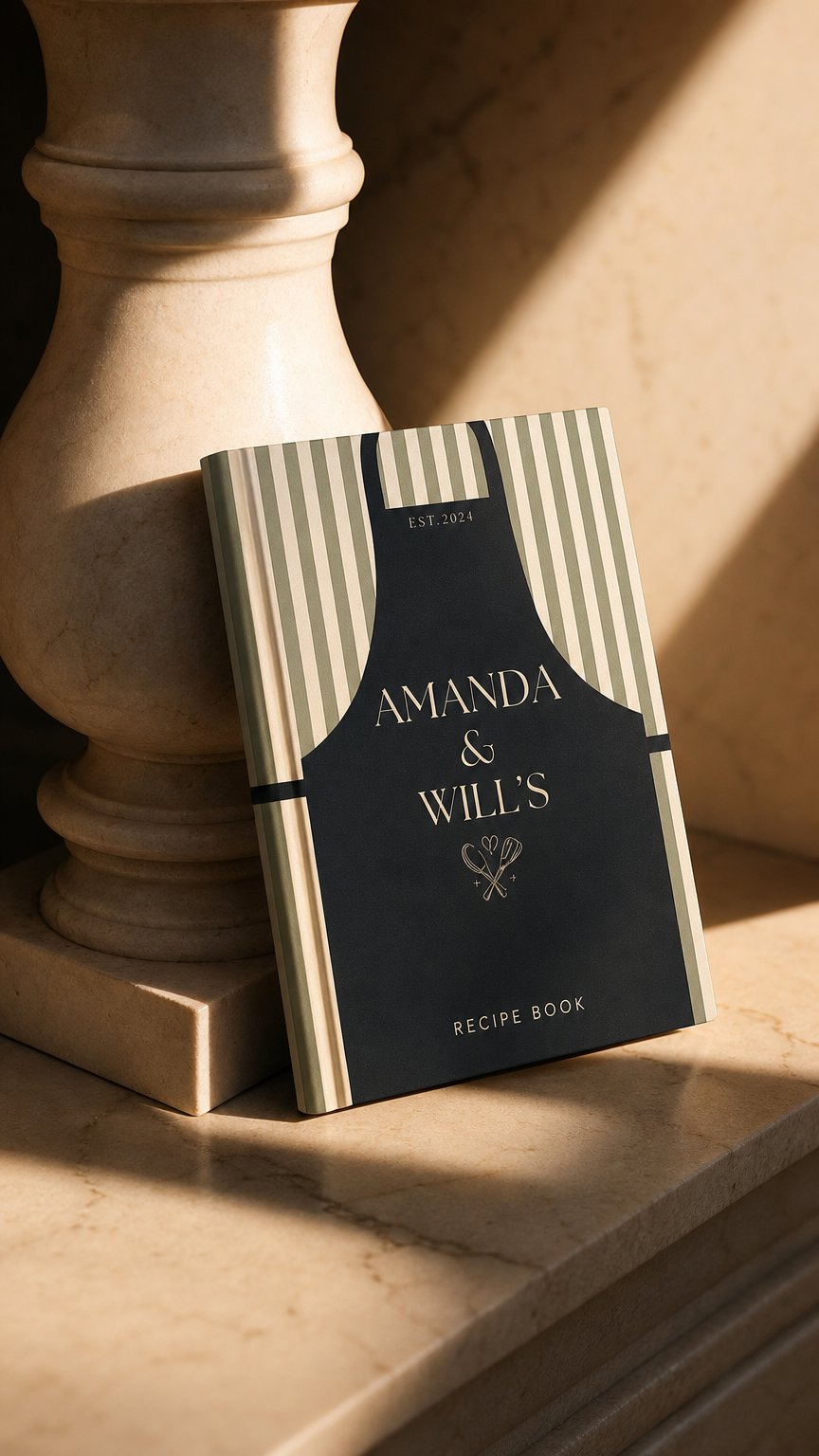 AI product shot of Custom Cookbook, Blank Recipe Journal for Couples, Bridal Shower Gift, Custom Family Names Cook book