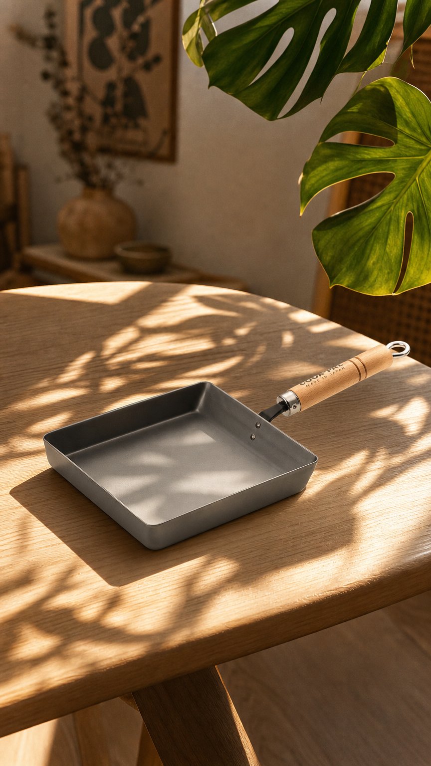 AI product shot of Yoshikawa Cook-Pal Ren Large Nitrided Carbon Steel Rolled Egg/Omelet Pan (Tamagoyaki)