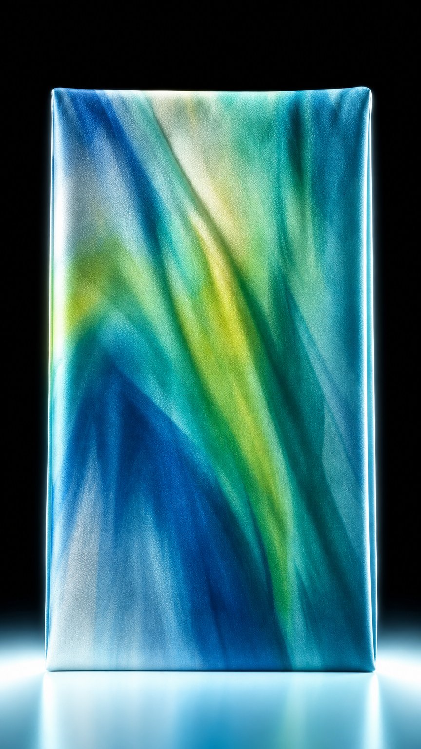 AI product shot of SS2026 zijden twill watery colors panel