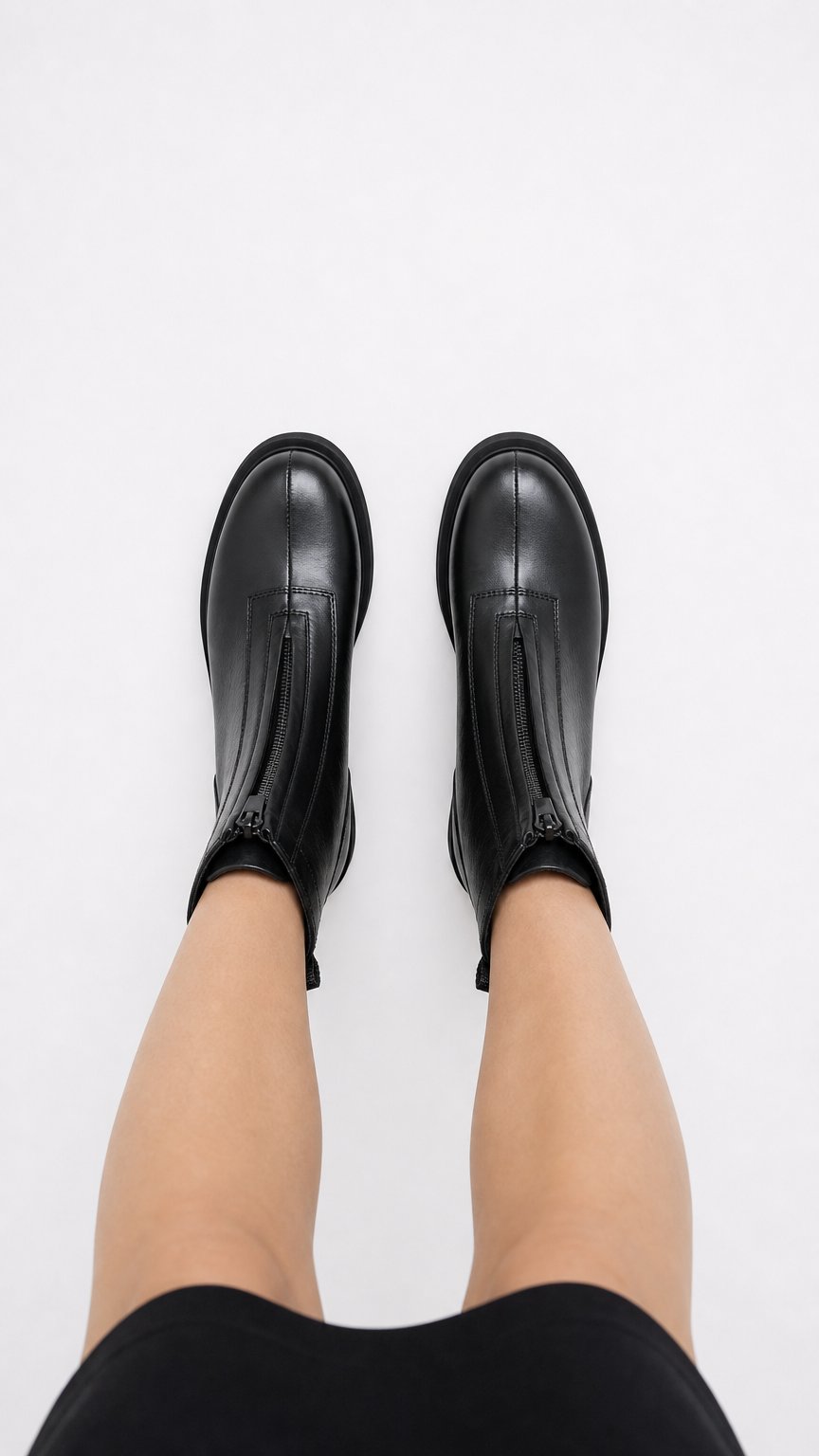 AI product shot of AMBER WOMENS BLACK LEATHER ZIP BOOT