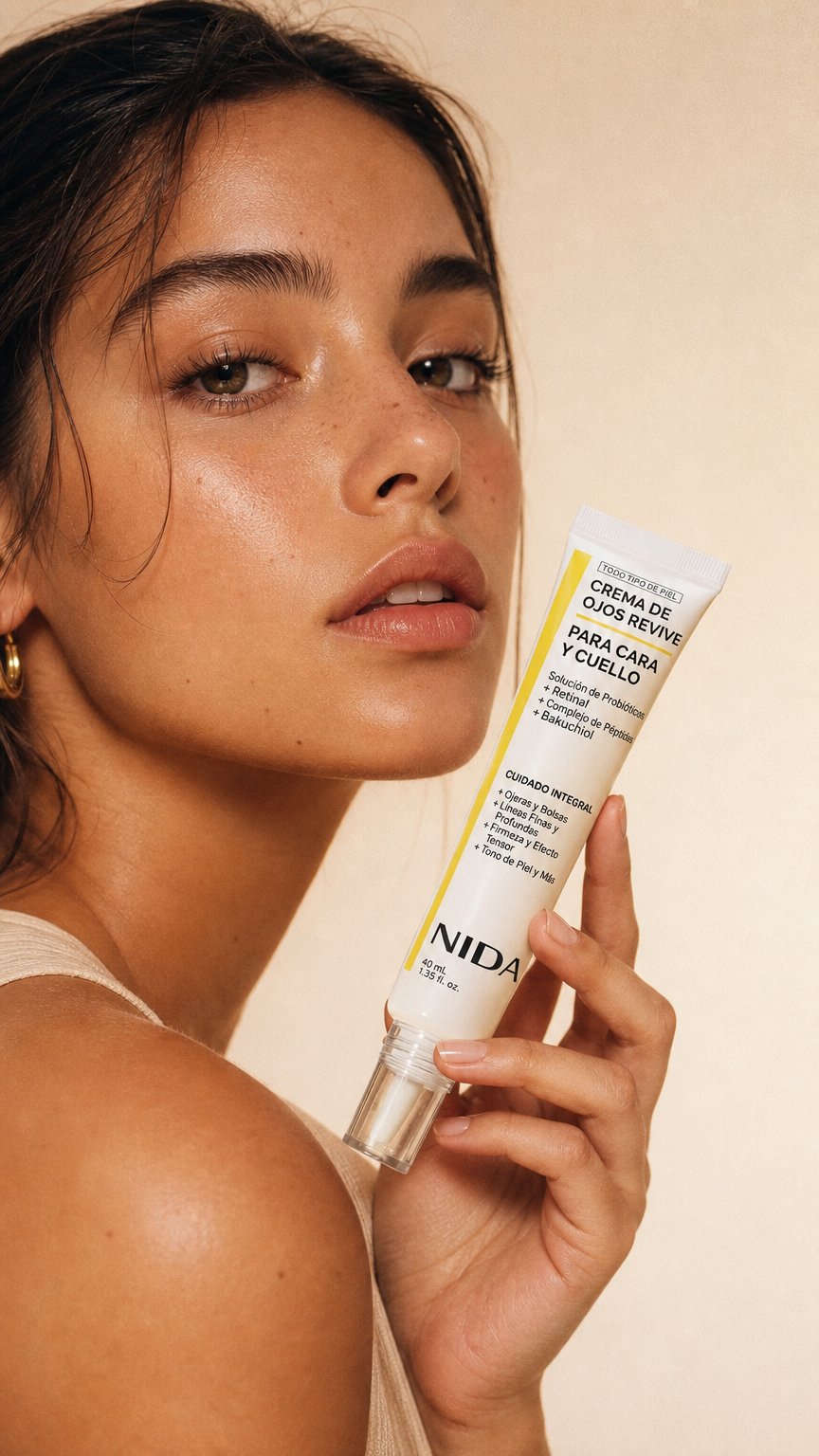 AI product shot of TERYVO® NIDA CREMA KOREANA PARA OJOS, REVIVE ROSTRO Y CUELLO