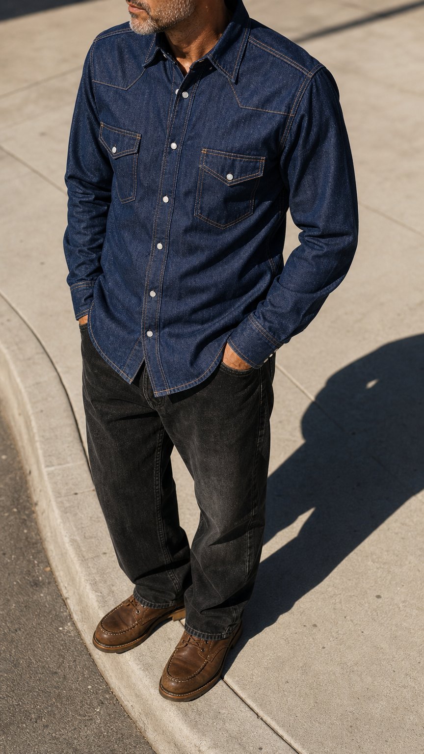 AI product shot of FR Denim Snap Shirt