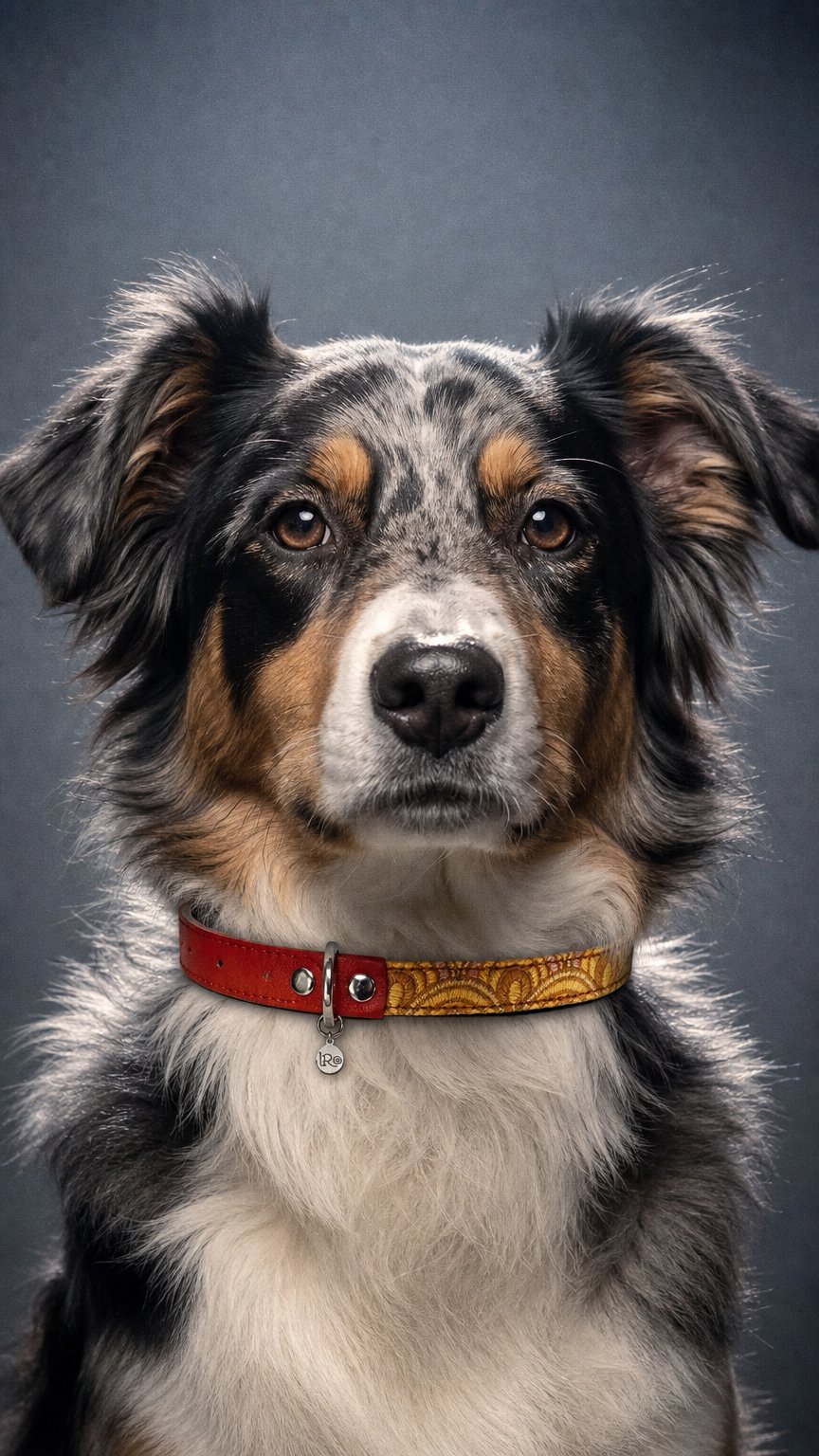 AI product shot of Arches Leather Collar - Tangerine