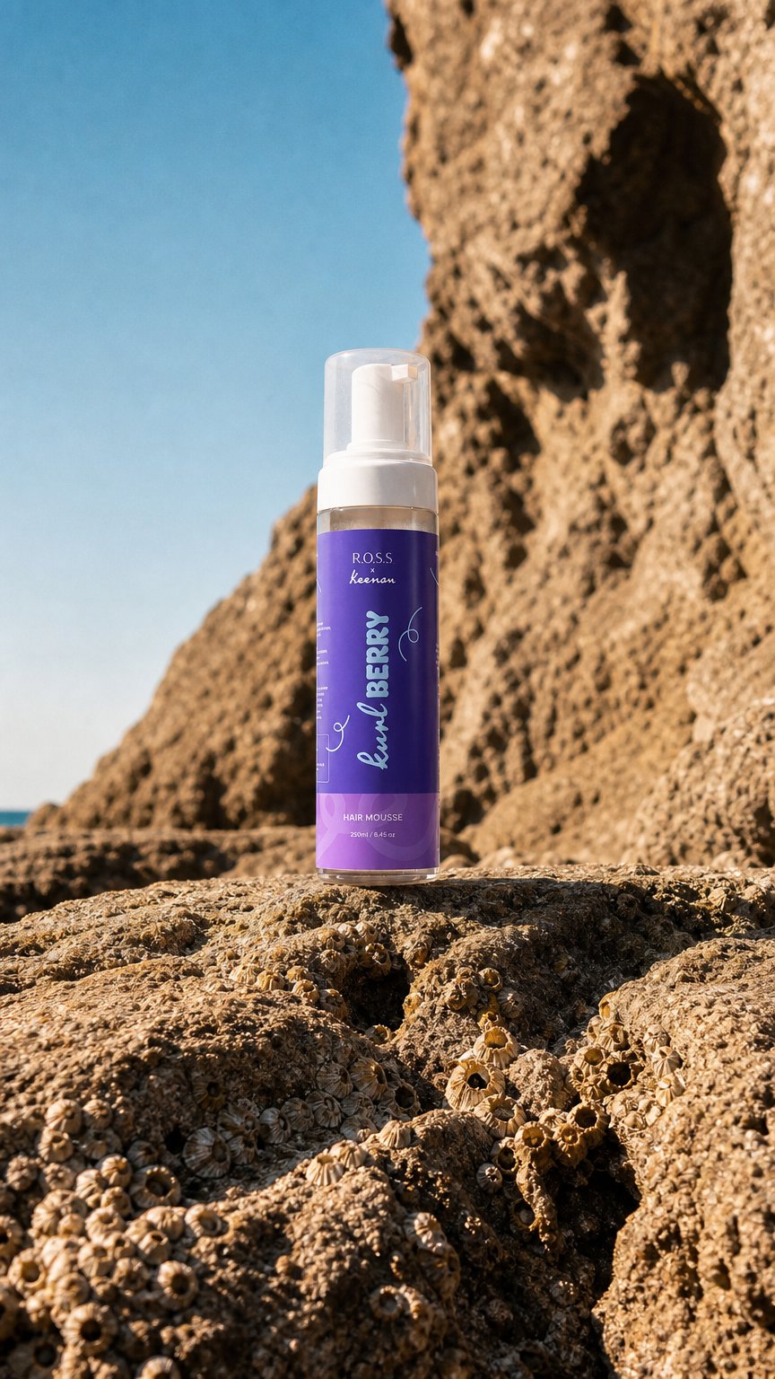 AI product shot of R.O.S.S X Keenan Kurl BERRY Hair Mousse 250ML