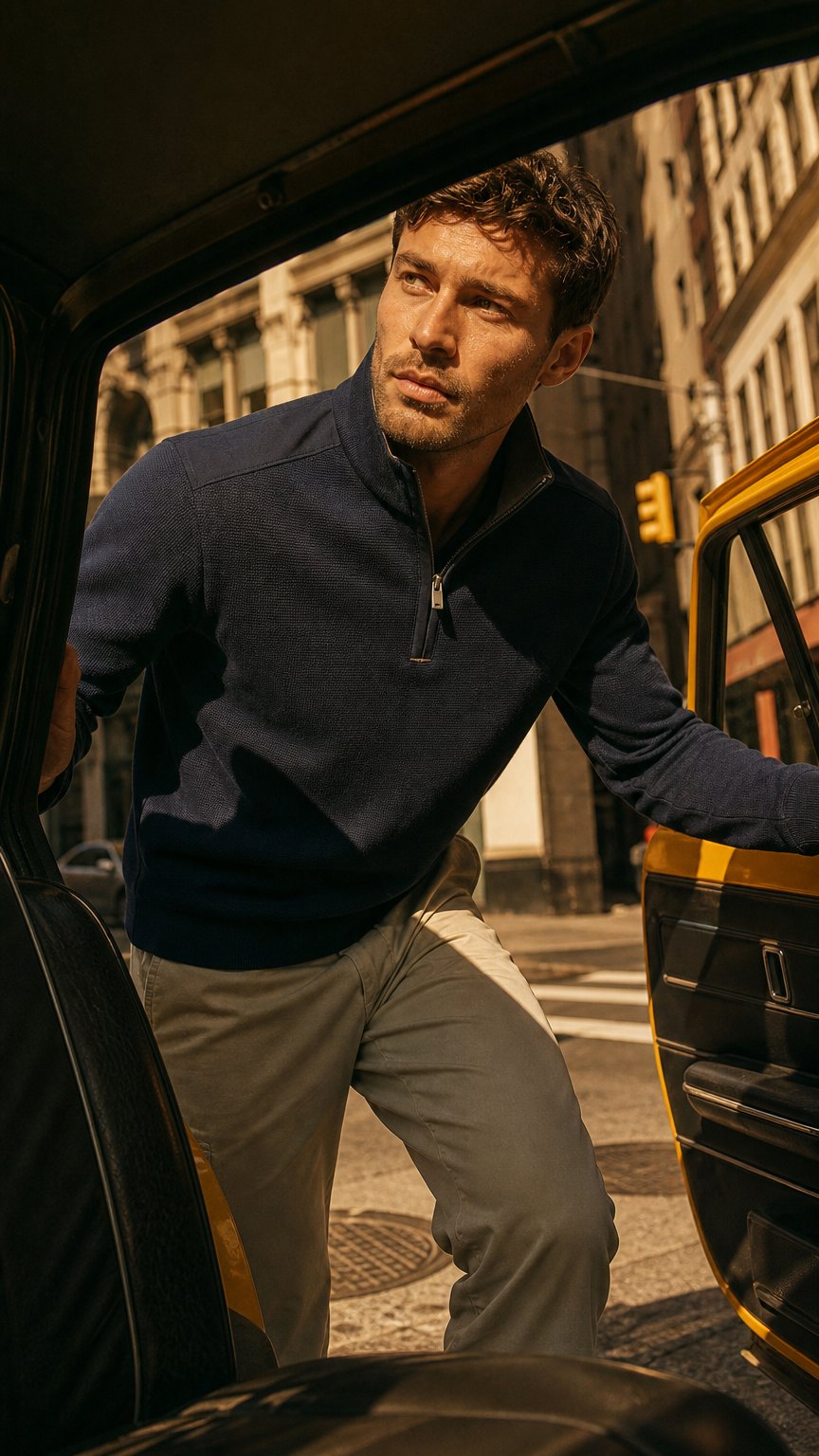 AI product shot of Gebreide Trui met Rits Blauw | Summer Wool