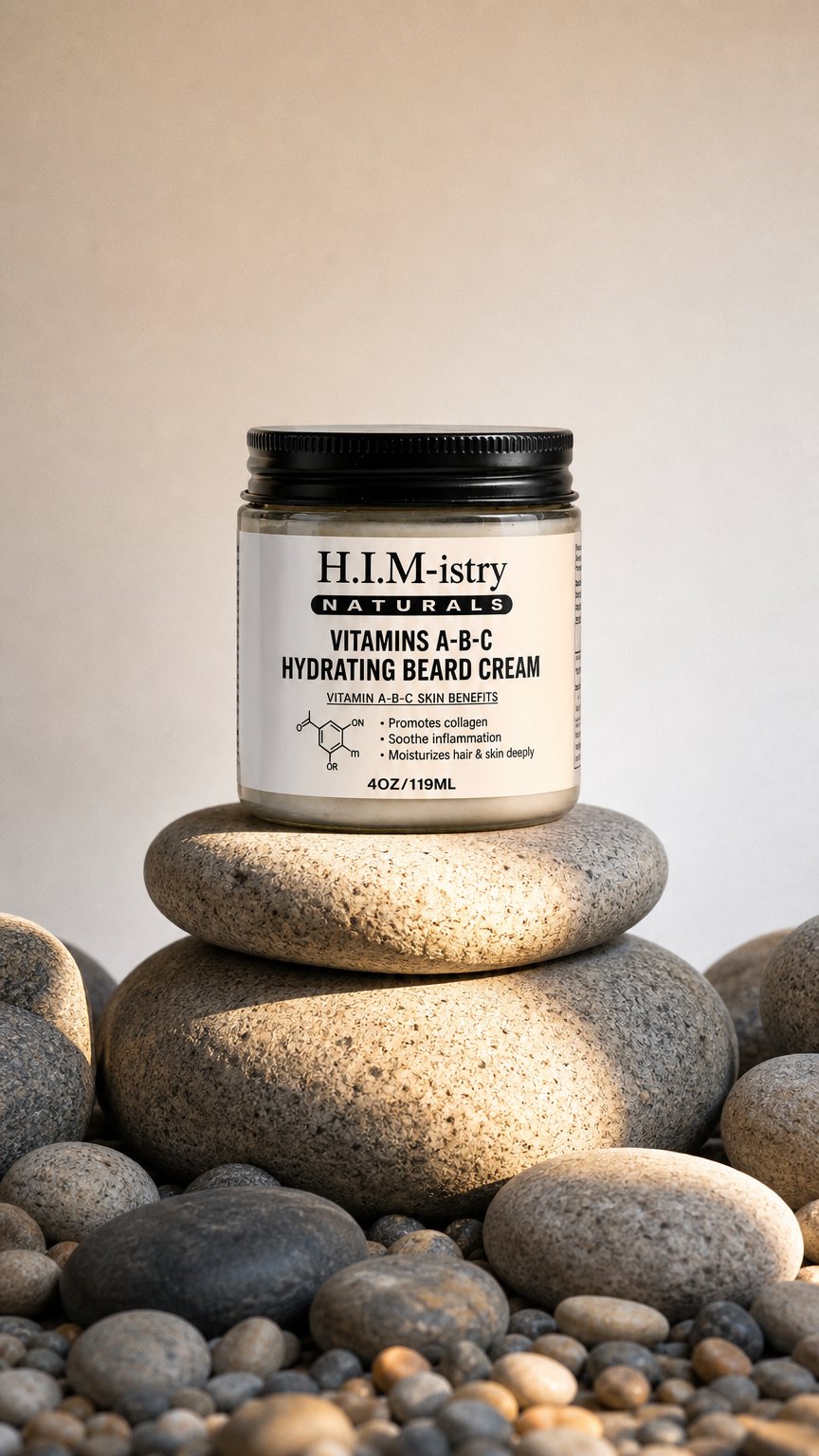 AI product shot of HIMISTRY’s Vitamins A-B-C Hydrating Beard Cream