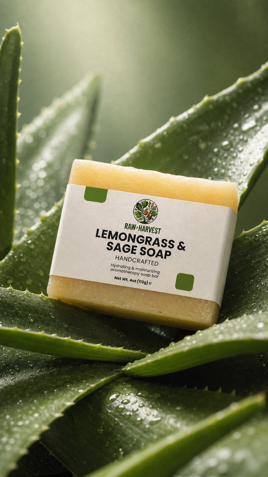 AI product shot of Lemongrass & Sage Soap