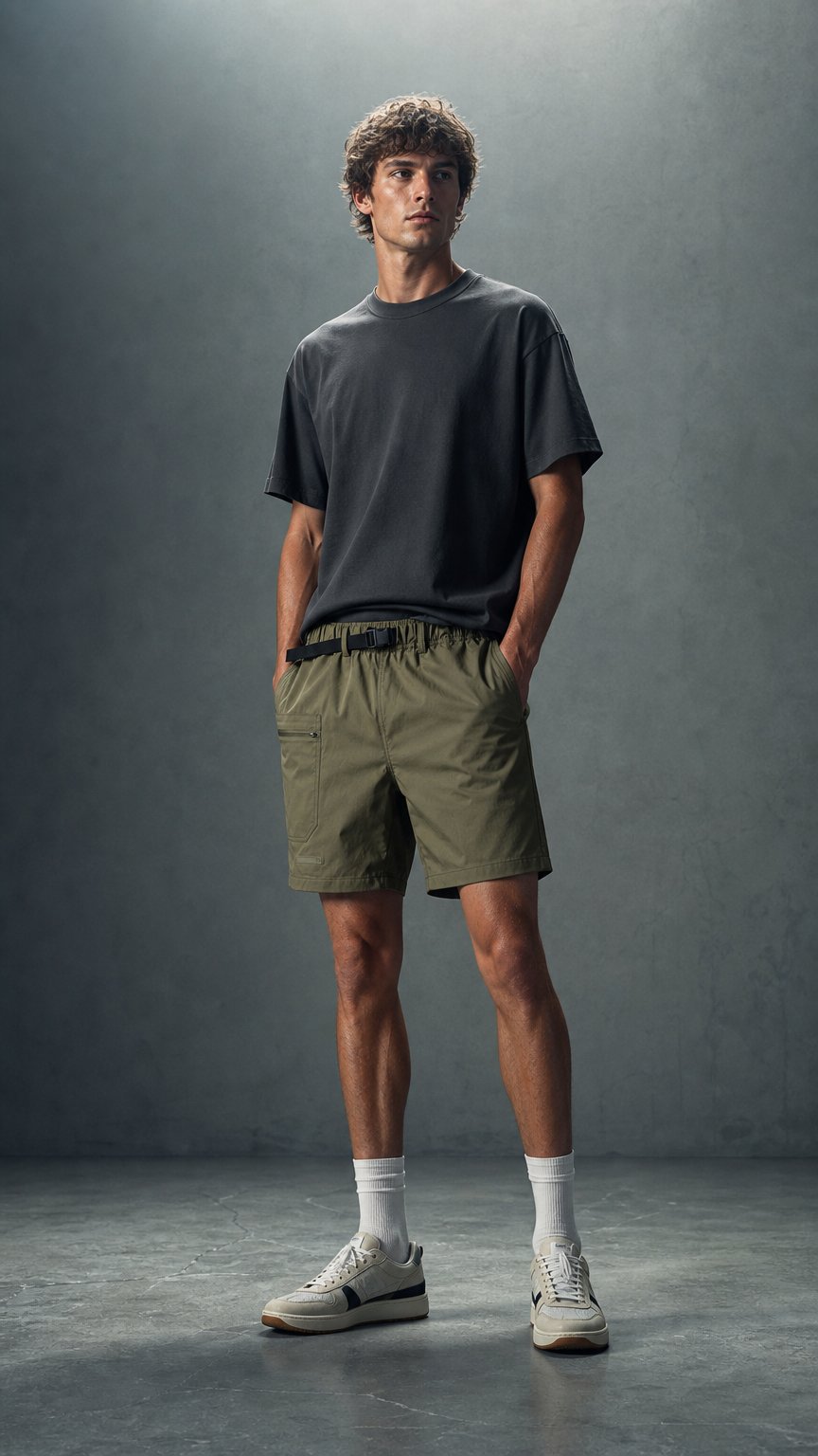 AI product shot of サイドポケットハーフパンツ