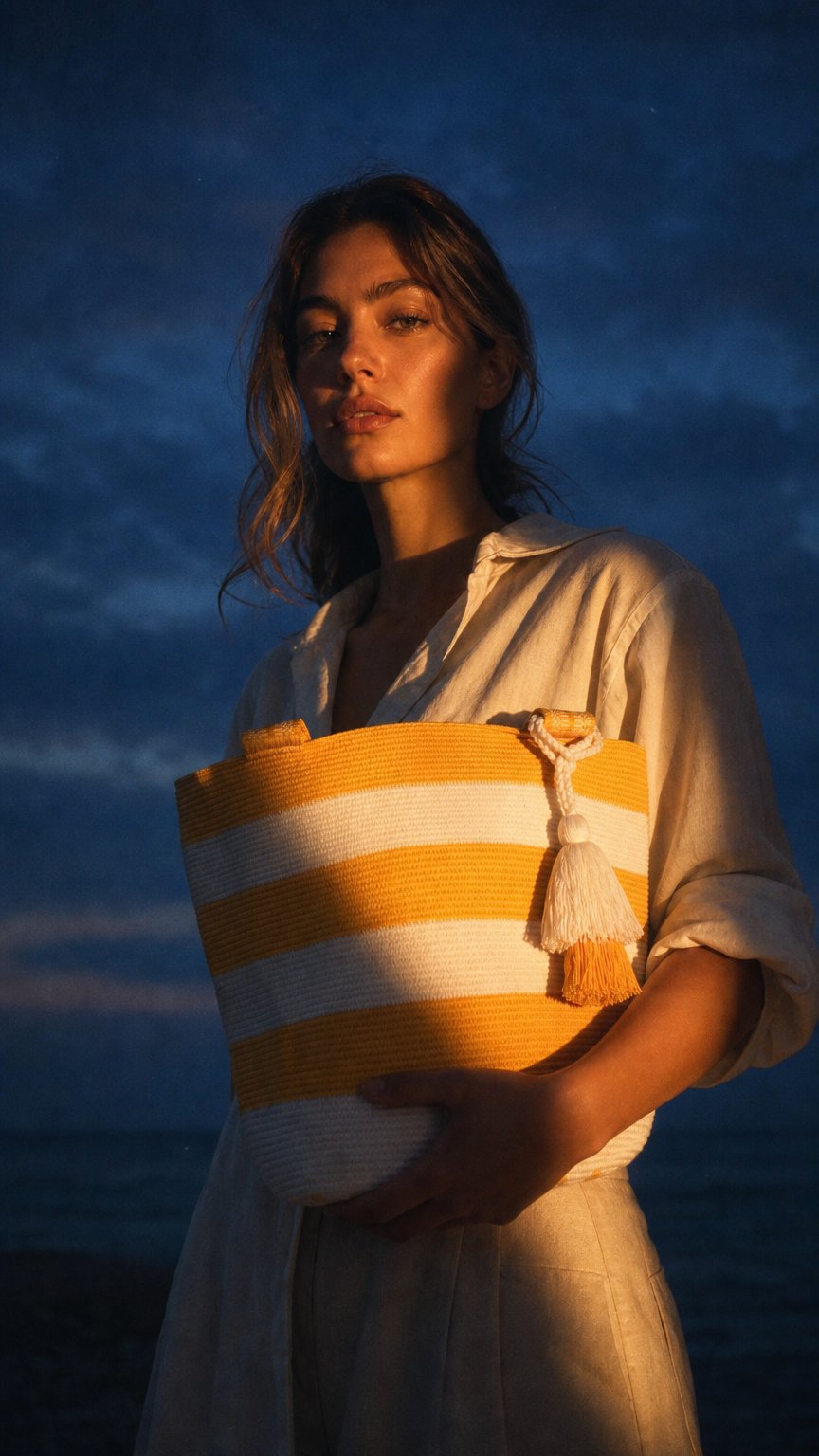 AI product shot of The Striped Tote – Yellow & Ecru