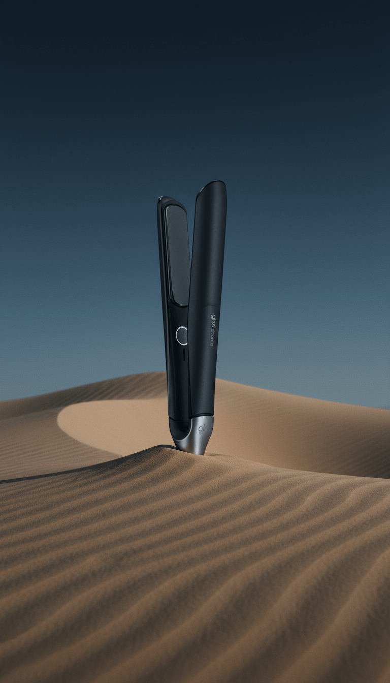 AI product shot of GHD CHRONOS PROFESSIONAL HAIR STRAIGHTENER (26MM PLATE) BLACK
