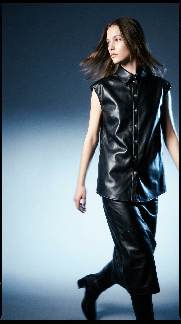 AI product shot of Faux Leather Shirt With Pleats