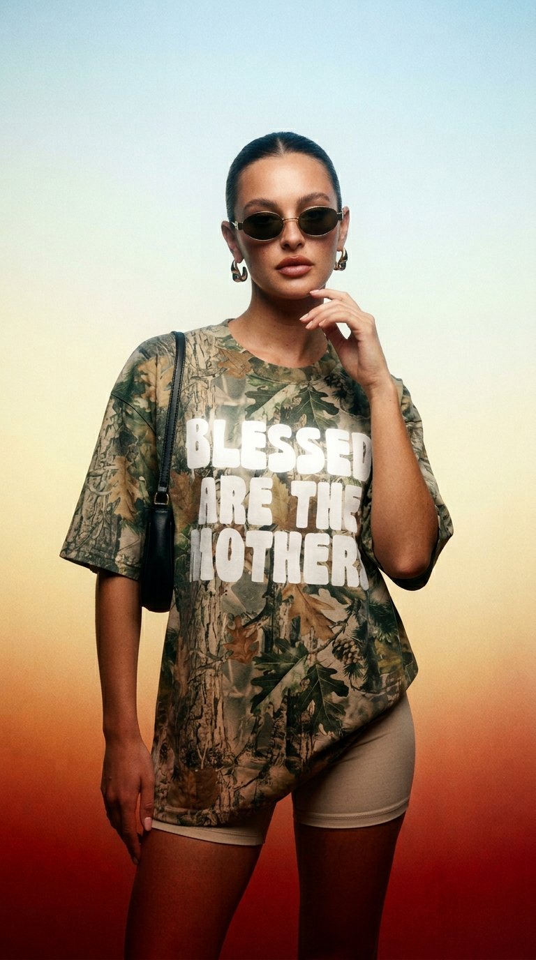 AI product shot of Blessed Are The Mothers Luxe Oversized Drop Sleeve T-Shirt
