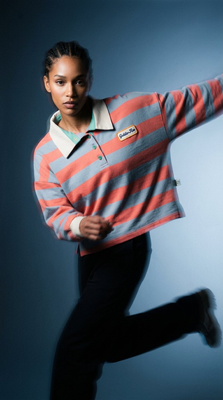 AI product shot of Rugby Stripe Terry Sweat Top Orange