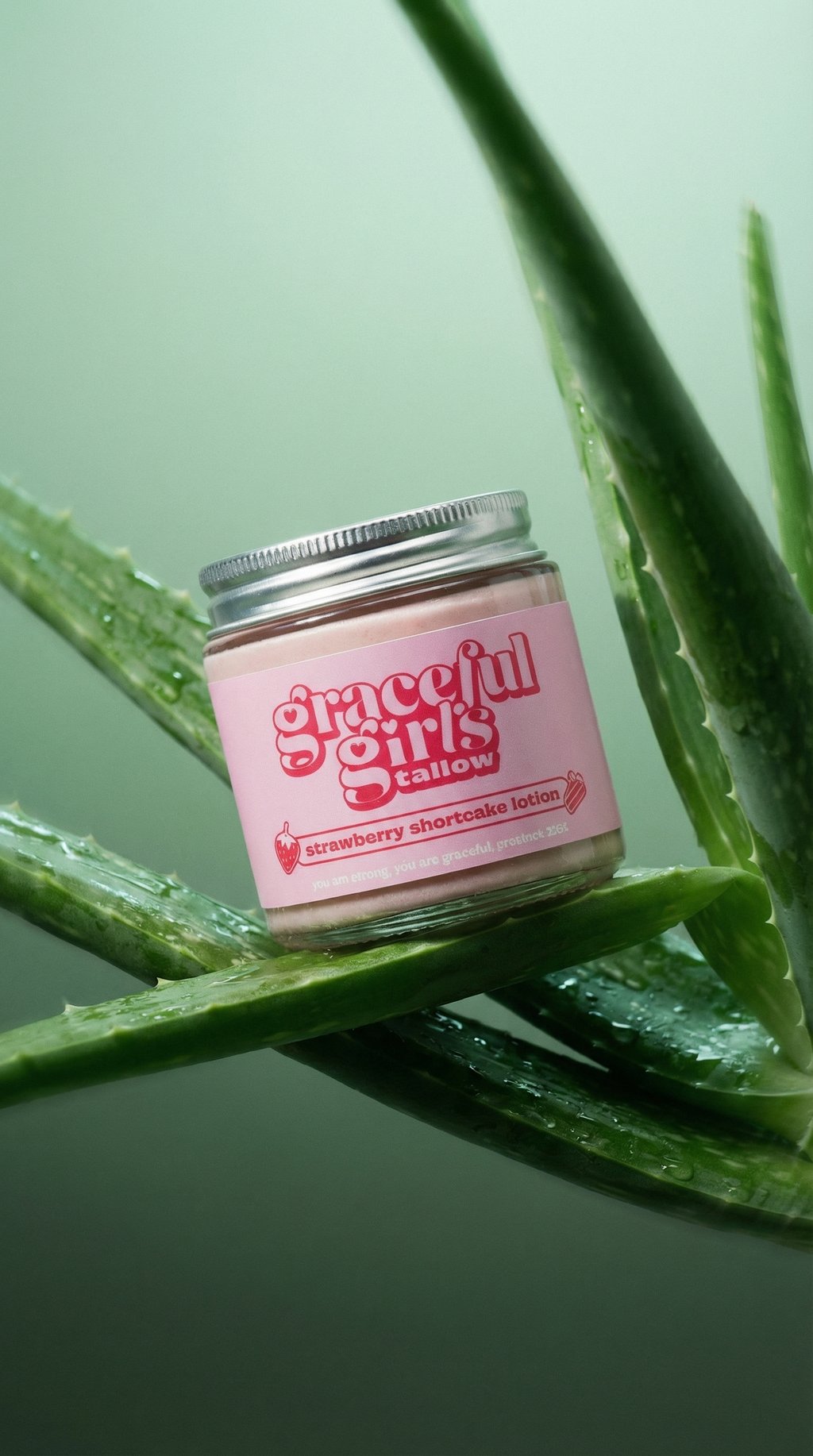 AI product shot of Strawberry Shortcake Tallow Lotion - 4oz Jar