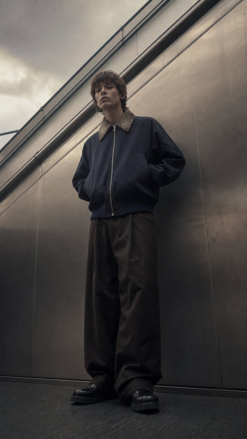 AI product shot of REVERSIBLE BLOUSON JACKET in midnight/checker