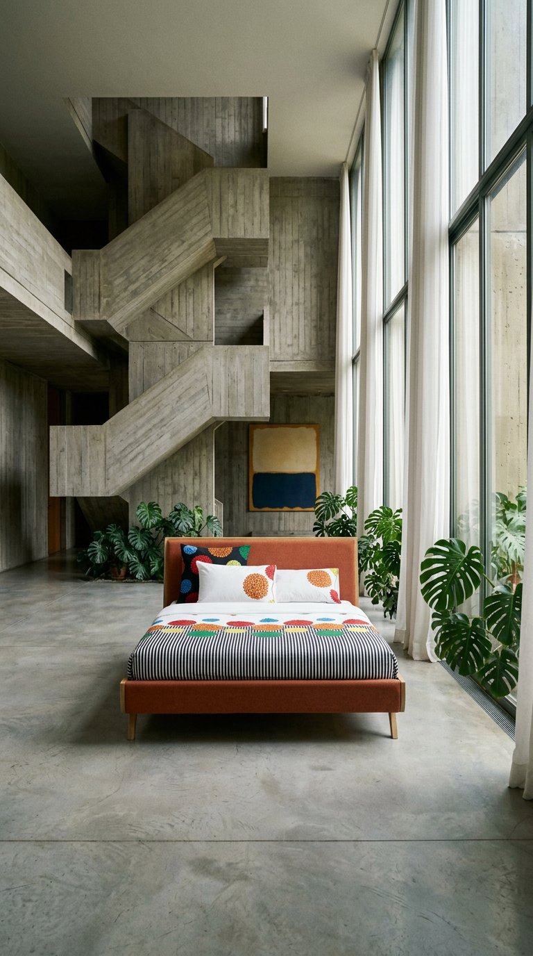 AI product shot of King Demopolis Bed - Natural & Warwick Orange/yellow