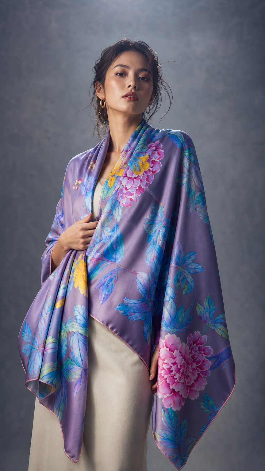 AI product shot of Lapis Light Silk Shawl